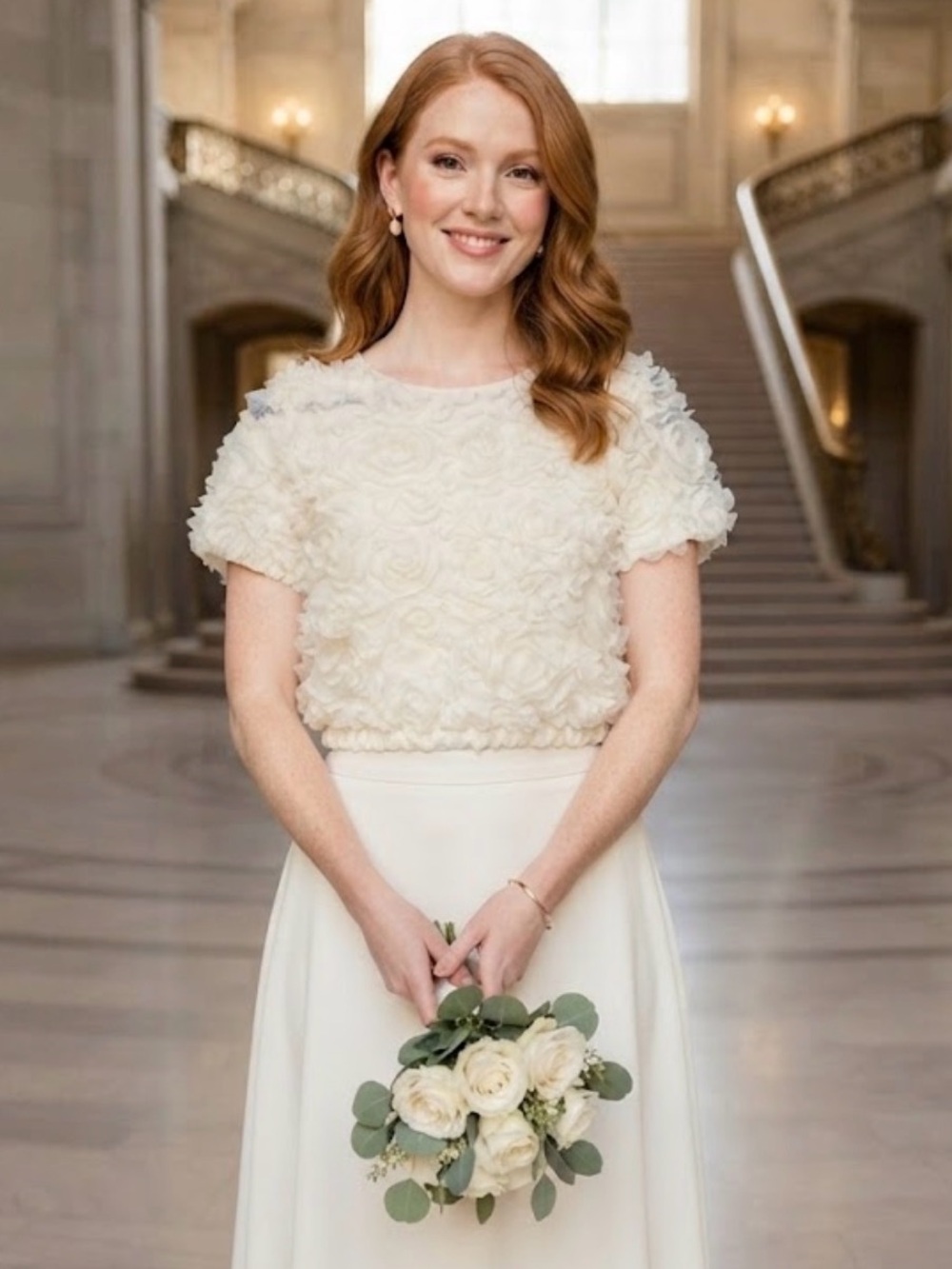 LOFT 3D Floral Cut-Work Rosette Tulle Blouse